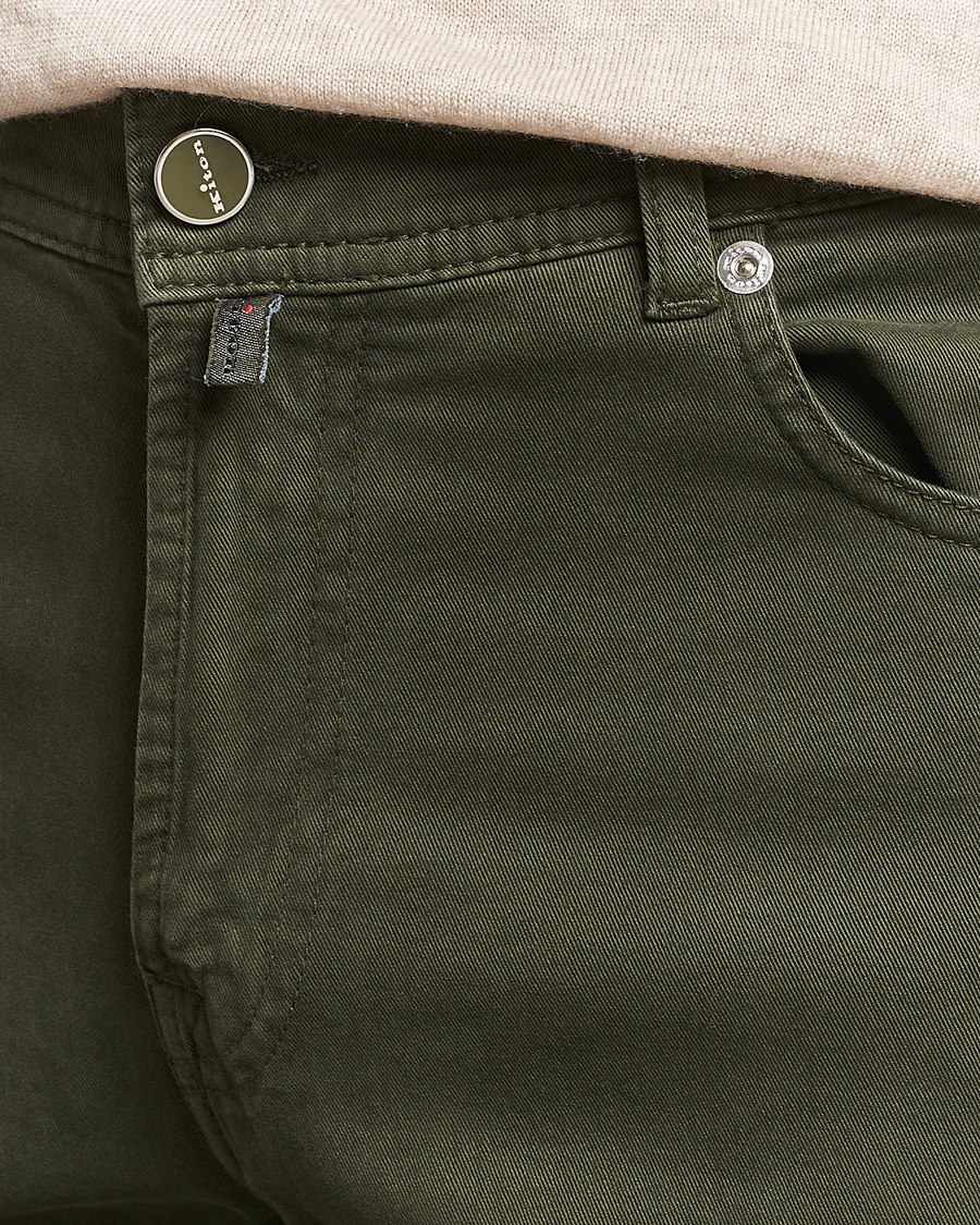 Uomini | Pantaloni | Kiton | Slim Fit Cashmere/Cotton 5-Pocket Pants Dark Green
