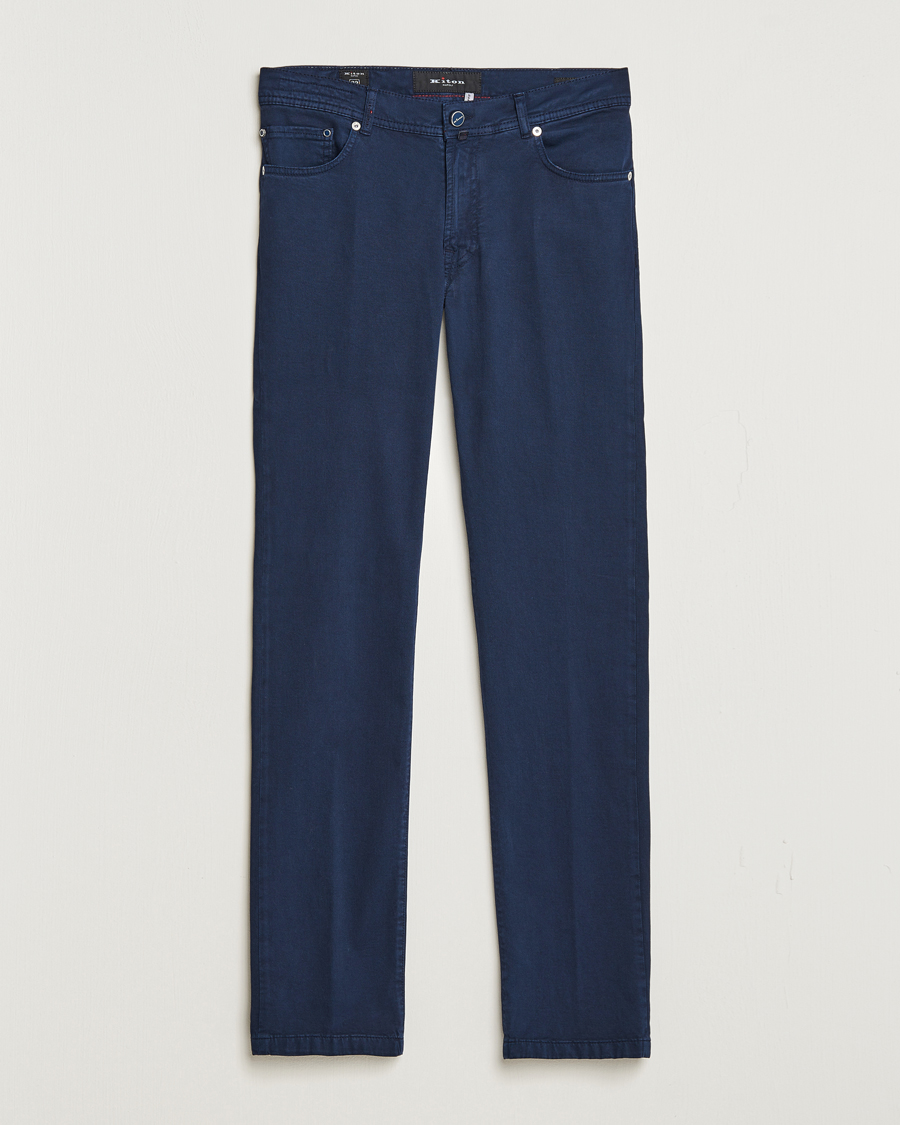 Uomini | Pantaloni | Kiton | Slim Fit Cashmere/Cotton 5-Pocket Pants Navy