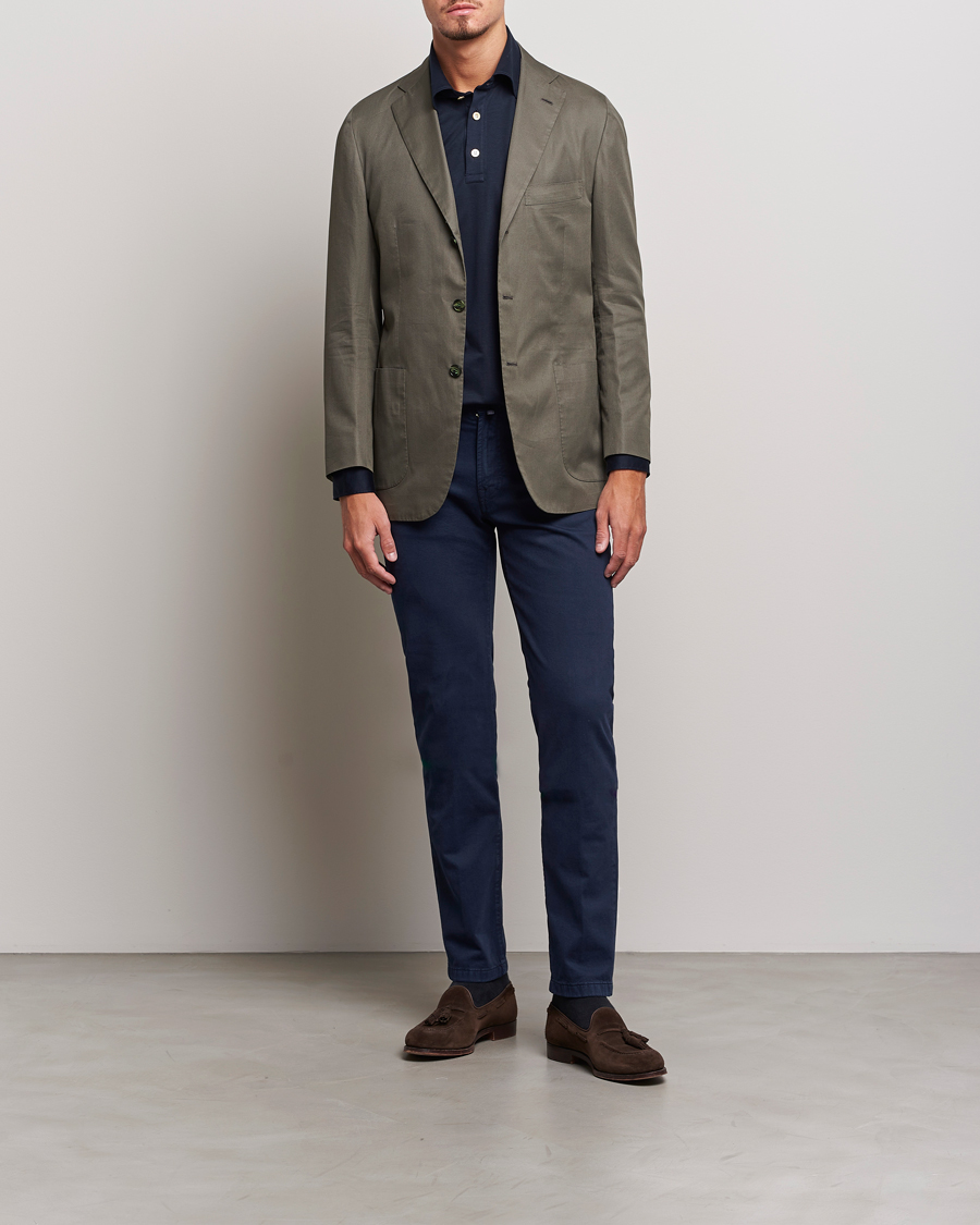 Uomini | Pantaloni | Kiton | Slim Fit Cashmere/Cotton 5-Pocket Pants Navy