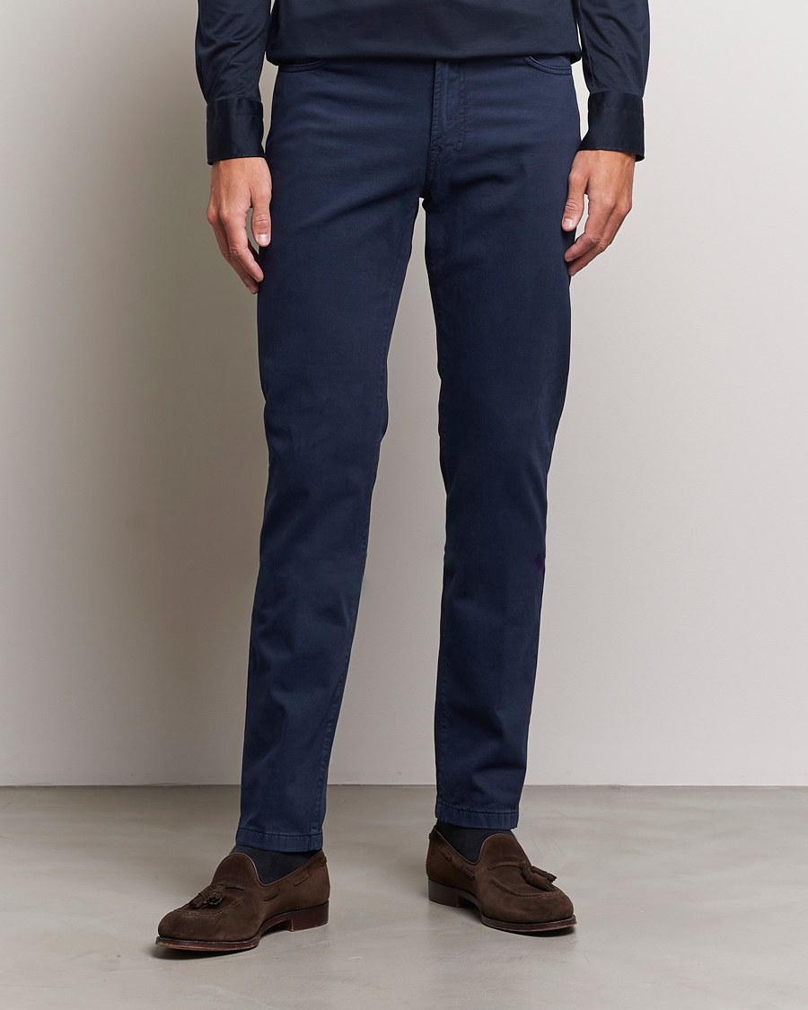 Uomini | Pantaloni | Kiton | Slim Fit Cashmere/Cotton 5-Pocket Pants Navy