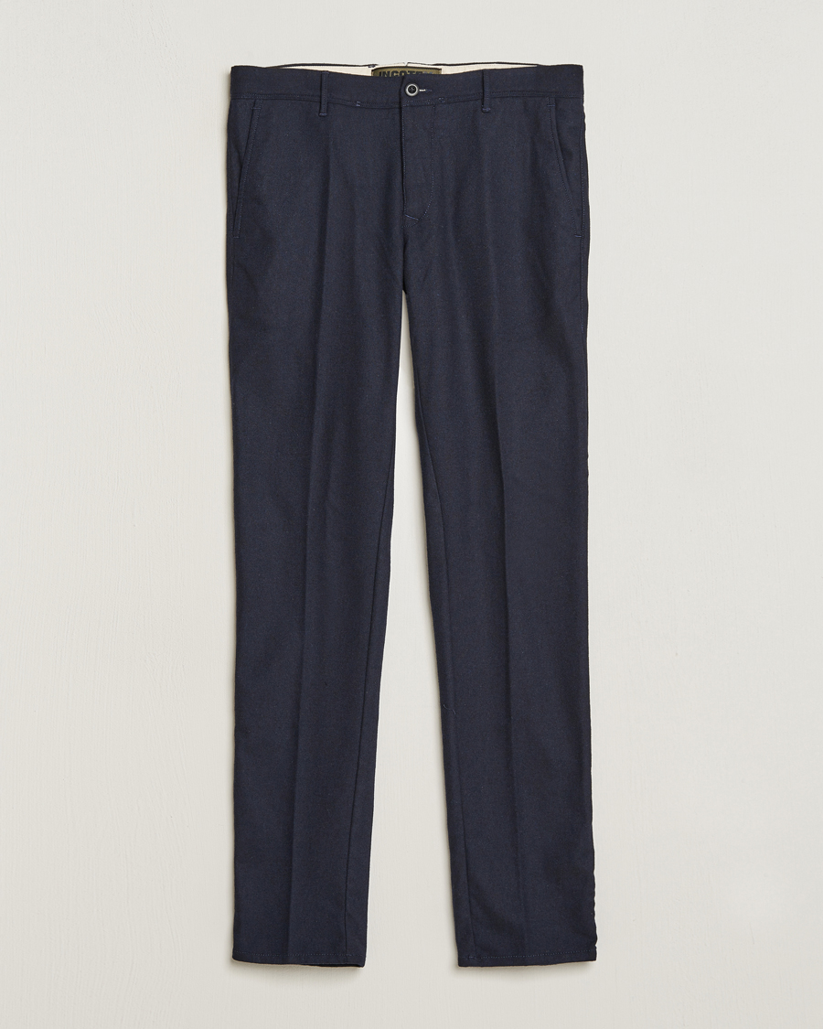 Uomini | Pantaloni | Incotex | Slim Fit Washed Flannel Stretch Slacks Navy