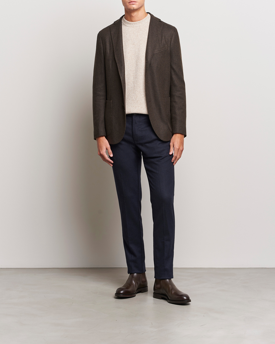 Uomini | Pantaloni | Incotex | Slim Fit Washed Flannel Stretch Slacks Navy