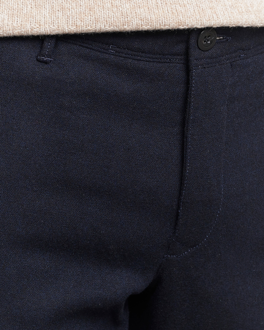 Uomini | Pantaloni | Incotex | Slim Fit Washed Flannel Stretch Slacks Navy