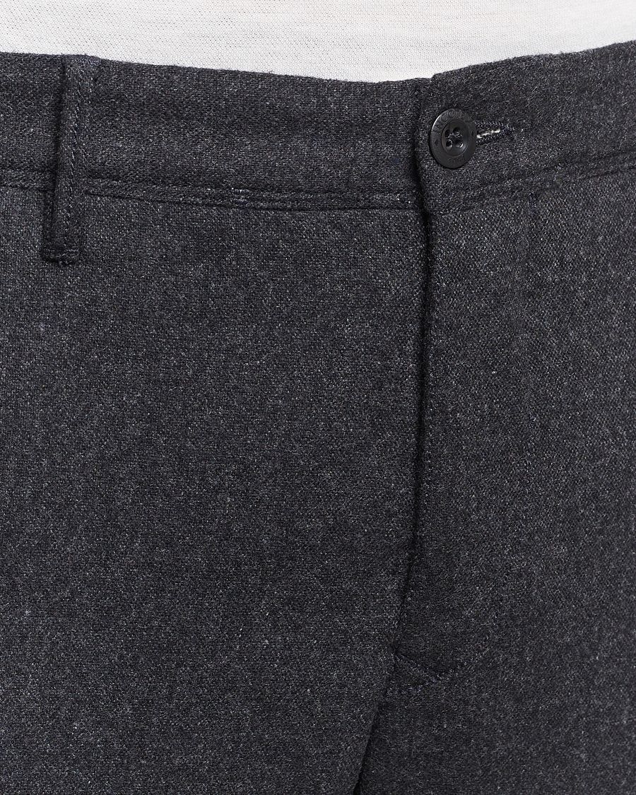 Uomini | Pantaloni | Incotex | Slim Fit Washed Flannel Stretch Slacks Dark Grey