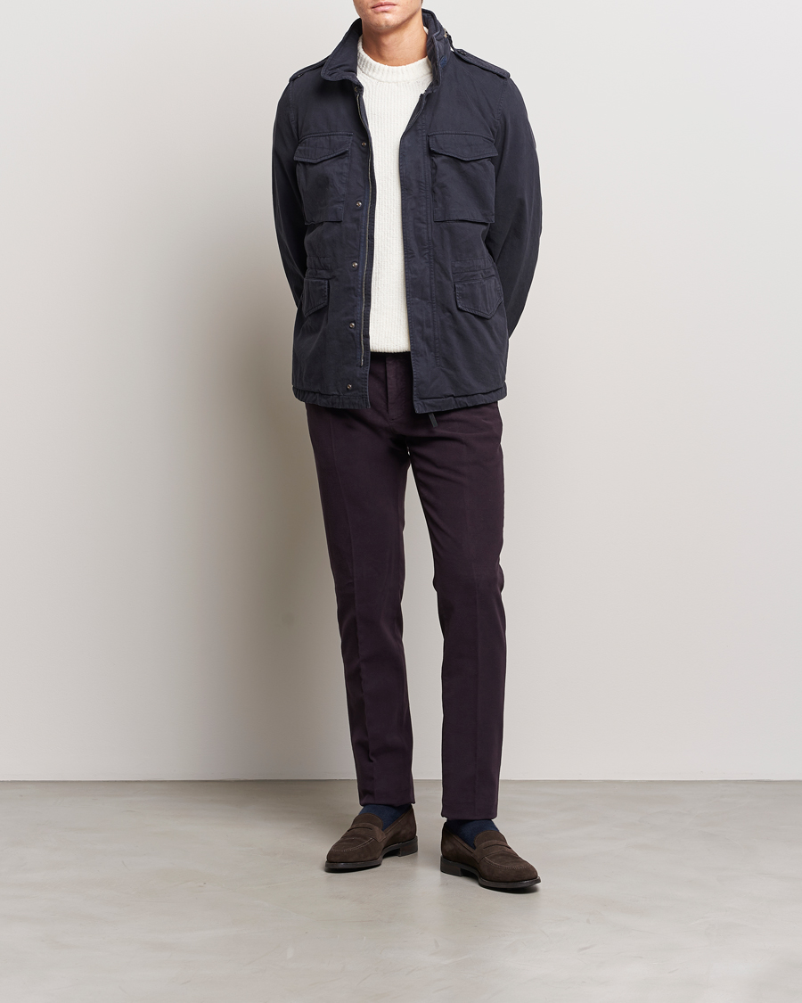 Uomini | Pantaloni | Incotex | Slim Fit Luxury Moleskine Trousers Burgundy