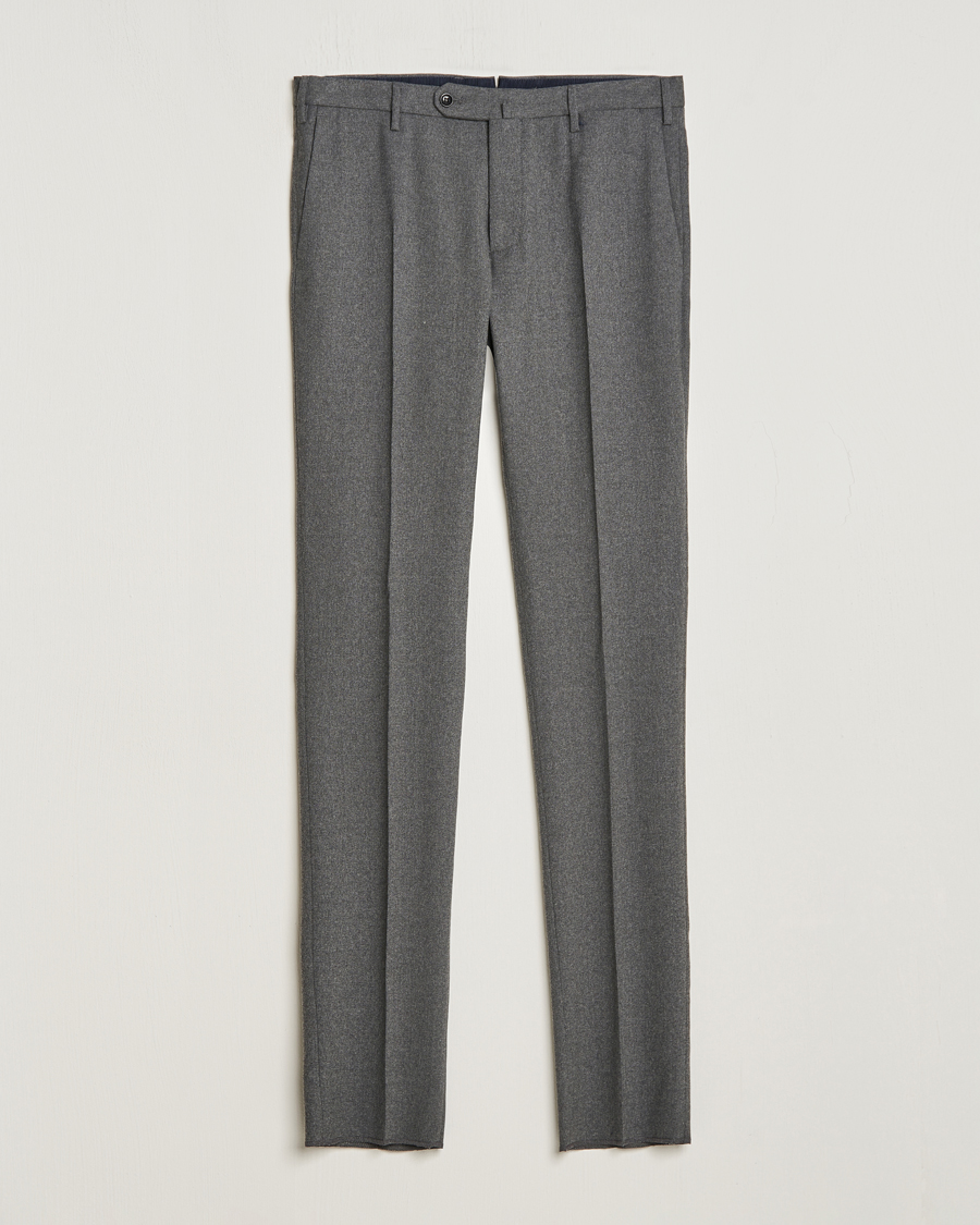 Uomini | Pantaloni | Incotex | Slim Fit Washable Flannel Trousers Grey Melange