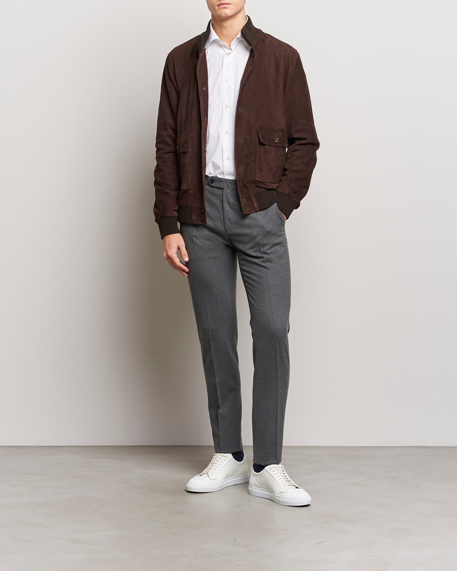 Uomini | Pantaloni | Incotex | Slim Fit Washable Flannel Trousers Grey Melange