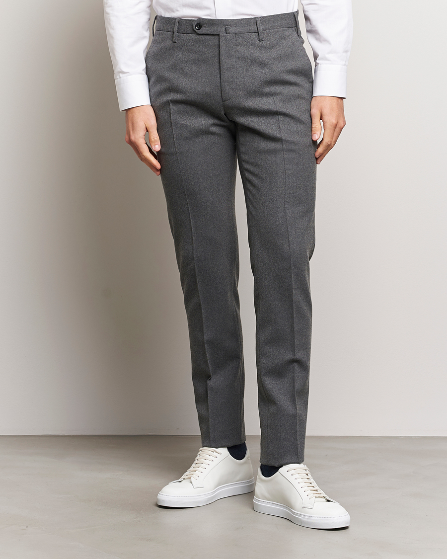 Uomini | Pantaloni | Incotex | Slim Fit Washable Flannel Trousers Grey Melange