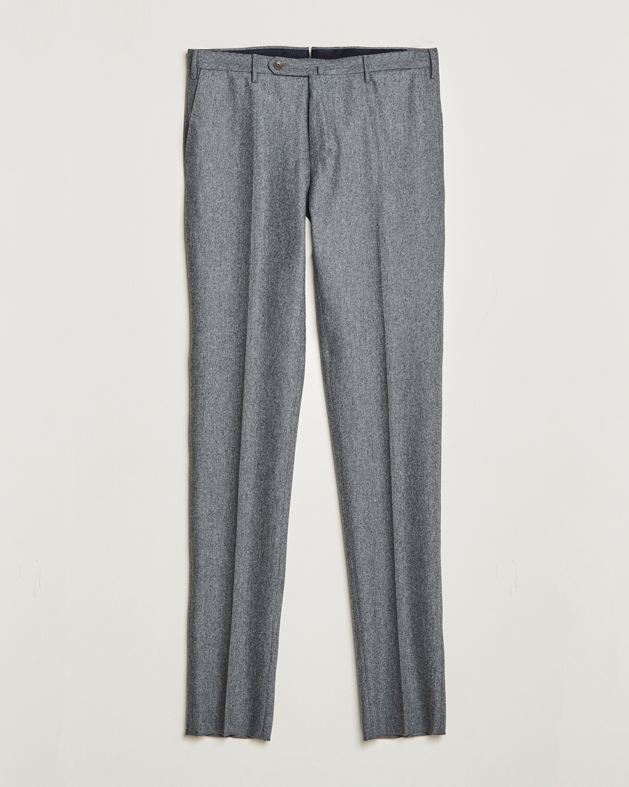 Uomini | Pantaloni | Incotex | Slim Fit Carded Flannel Trousers Grey Melange