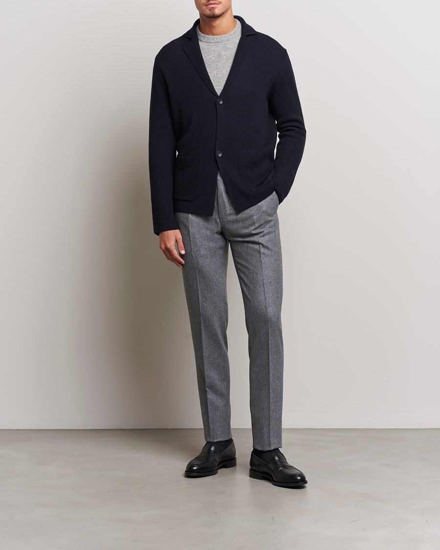 Uomini | Pantaloni | Incotex | Slim Fit Carded Flannel Trousers Grey Melange