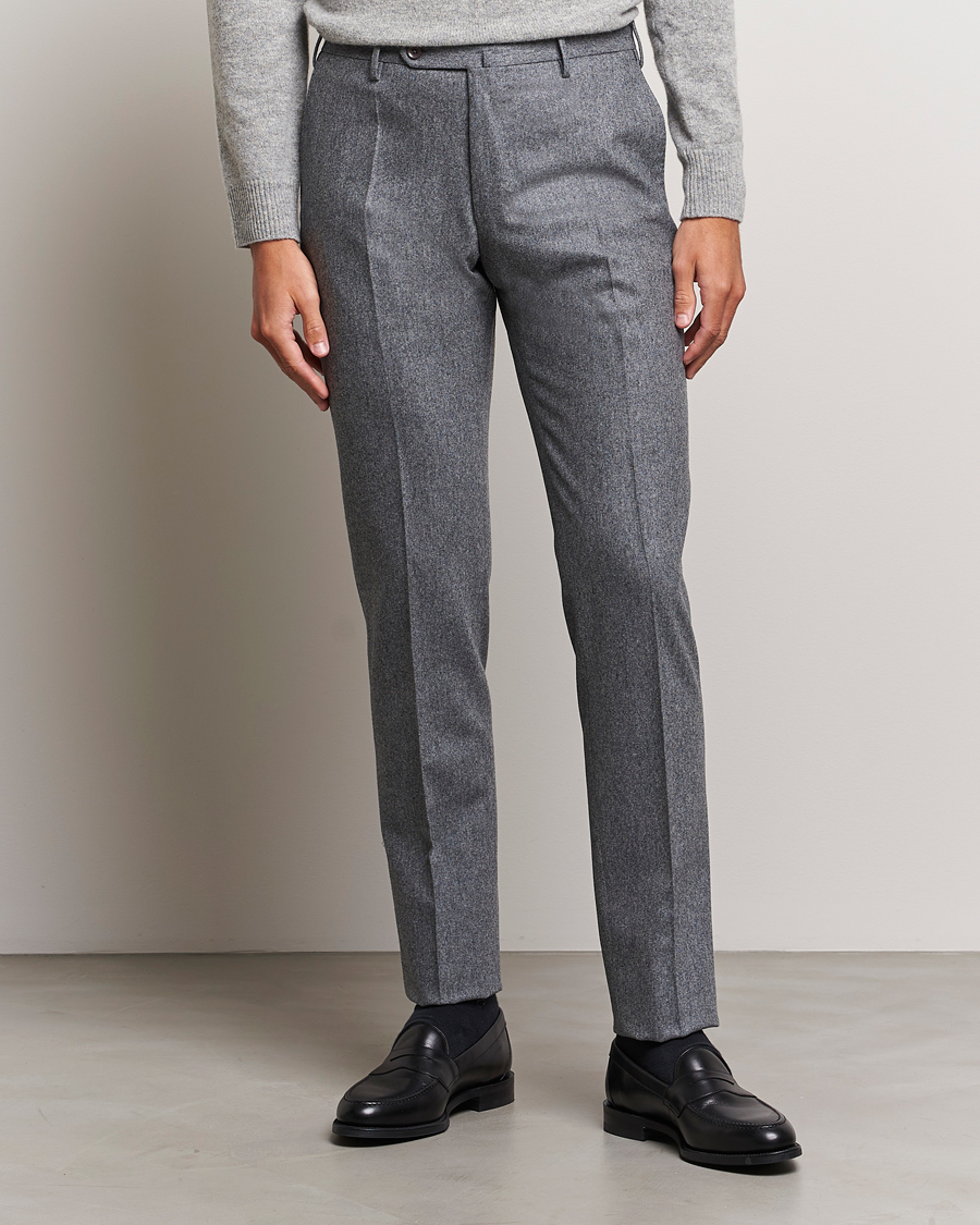 Uomini | Pantaloni | Incotex | Slim Fit Carded Flannel Trousers Grey Melange