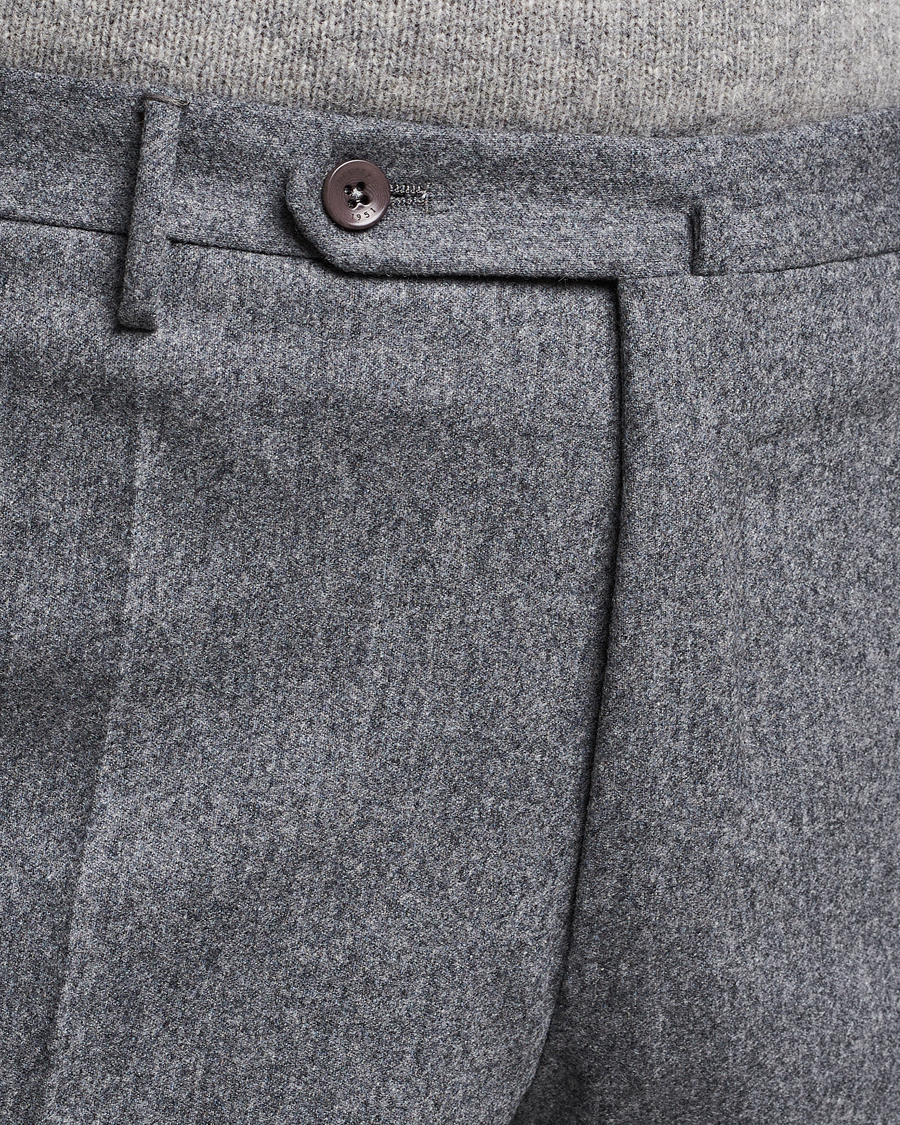 Uomini | Pantaloni | Incotex | Slim Fit Carded Flannel Trousers Grey Melange