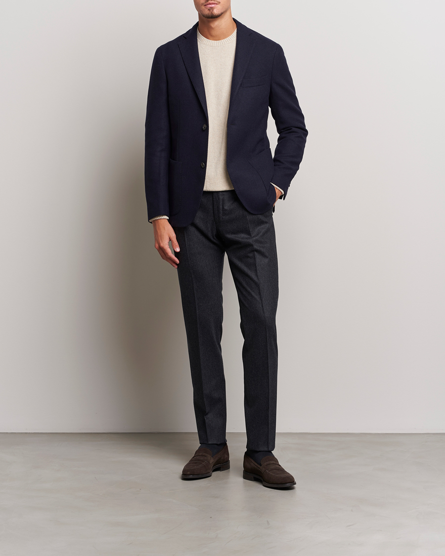Uomini | Pantaloni | Incotex | Slim Fit Carded Flannel Trousers Dark Grey