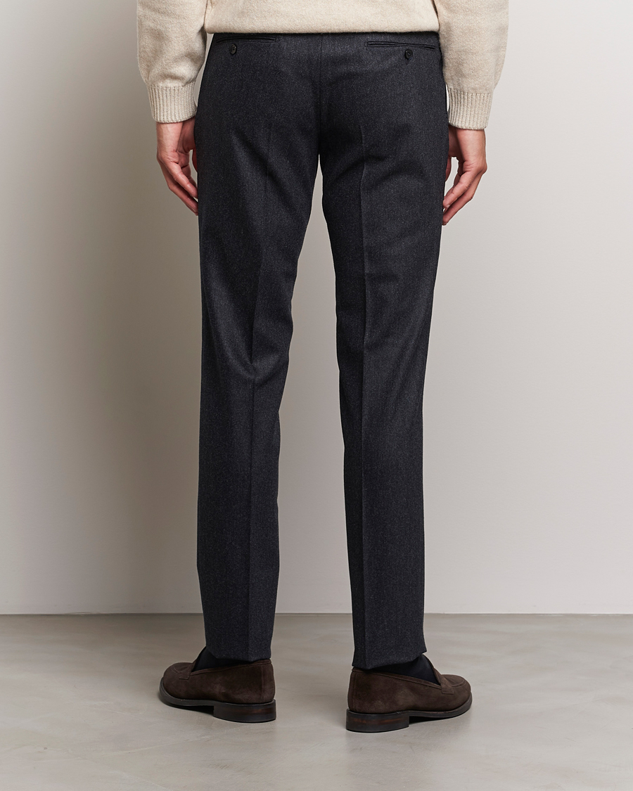 Uomini | Pantaloni | Incotex | Slim Fit Carded Flannel Trousers Dark Grey