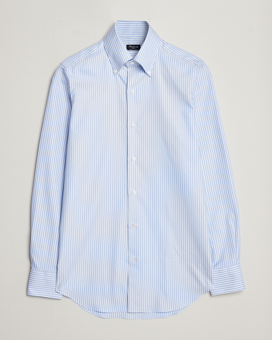 Uomini | Camicie | Finamore Napoli | Milano Slim Oxford Button Down Shirt Blue Stripe