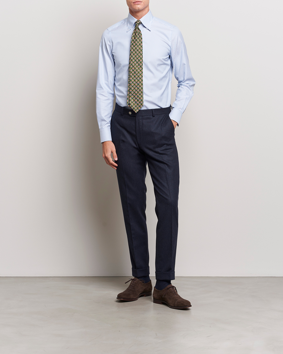 Uomini | Camicie | Finamore Napoli | Milano Slim Oxford Button Down Shirt Blue Stripe