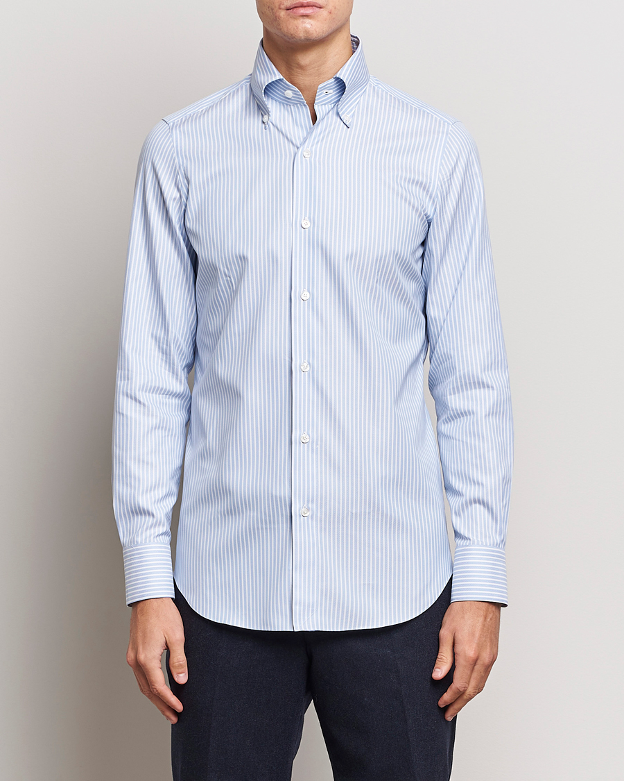 Uomini | Camicie | Finamore Napoli | Milano Slim Oxford Button Down Shirt Blue Stripe