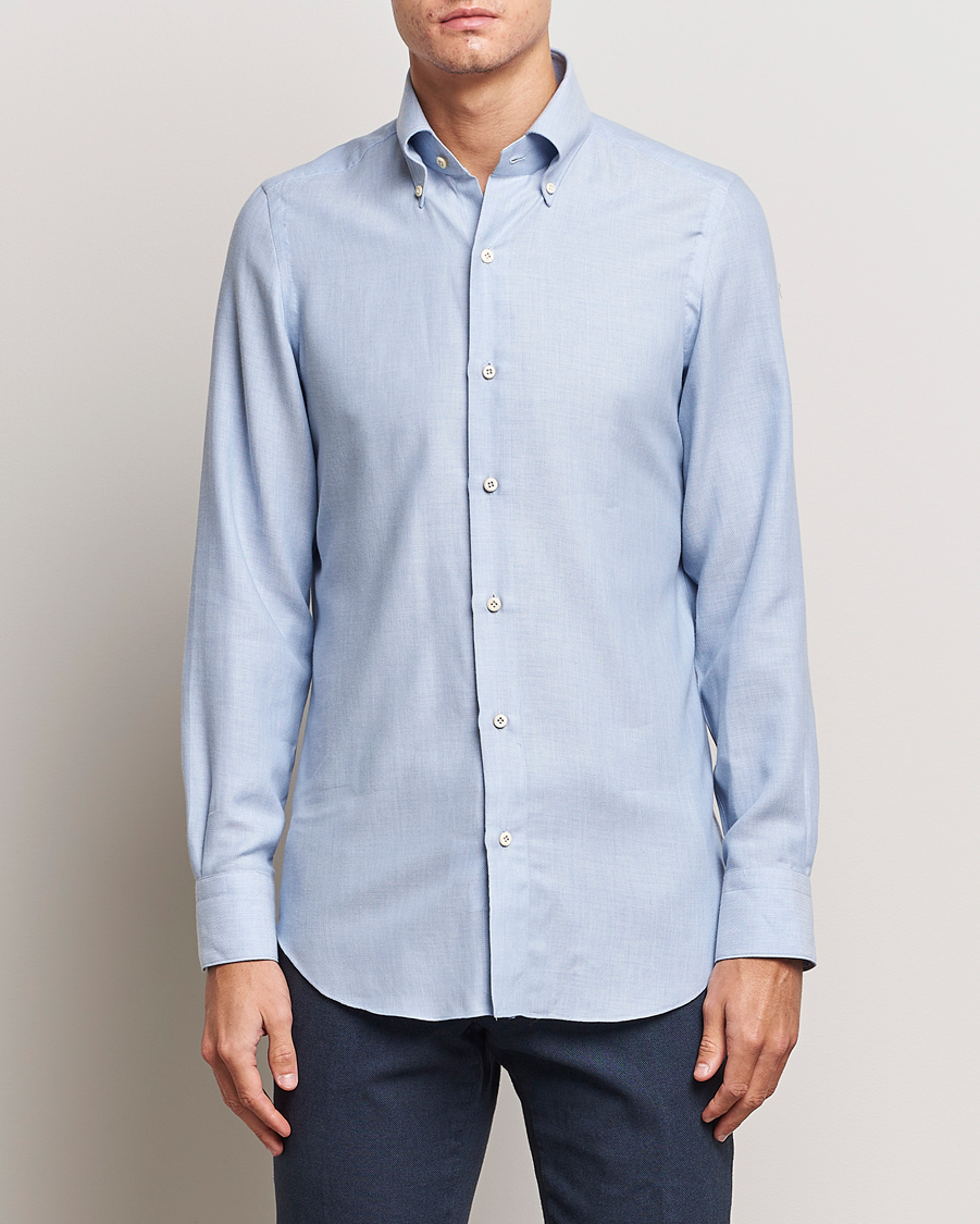 Uomini | Camicie | Finamore Napoli | Milano Slim Cashmere BD Shirt Light Blue