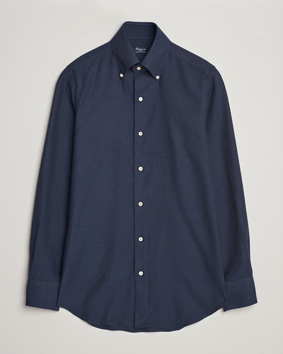 Uomini | Camicie | Finamore Napoli | Milano Slim Cashmere BD Shirt Navy