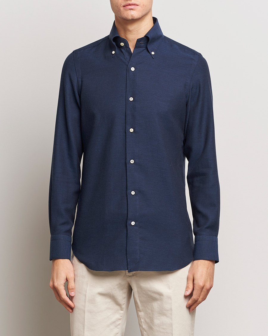 Uomini | Camicie | Finamore Napoli | Milano Slim Cashmere BD Shirt Navy