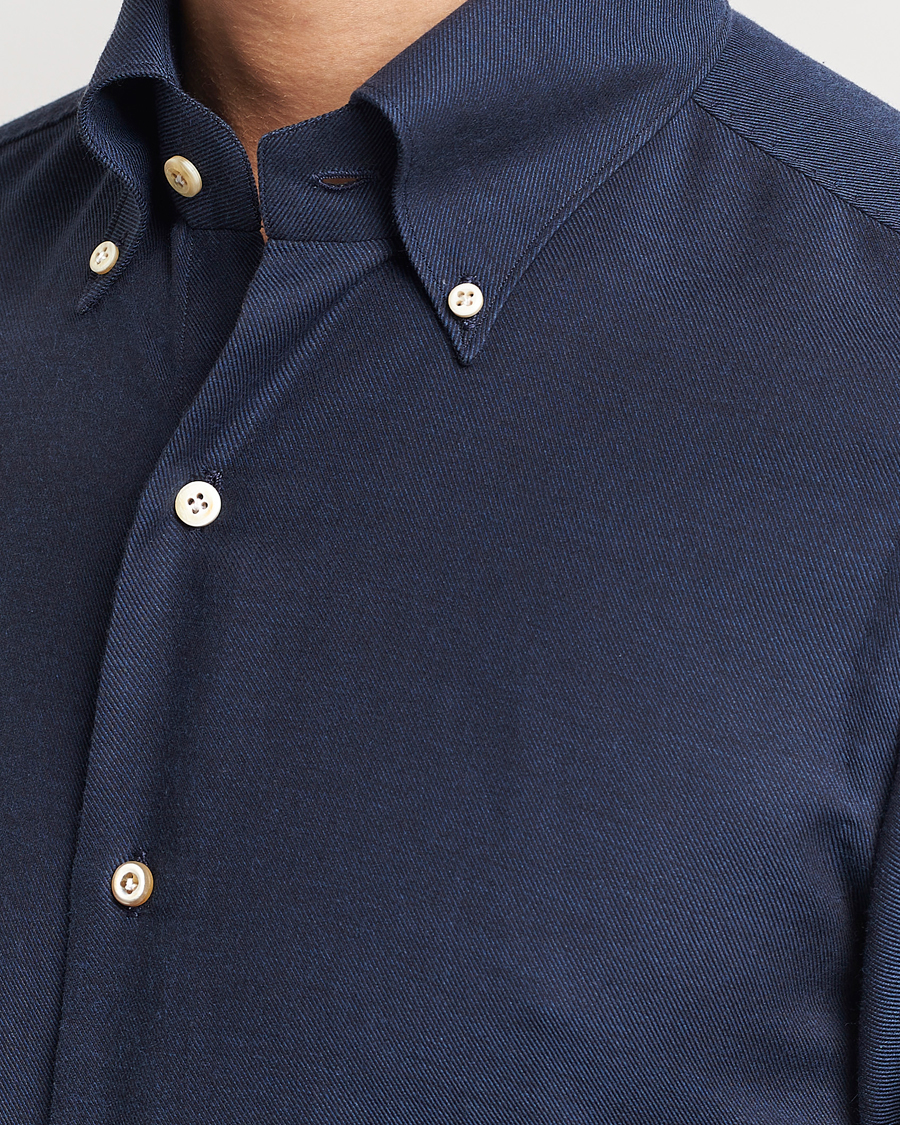 Uomini | Camicie | Finamore Napoli | Milano Slim Cashmere BD Shirt Navy