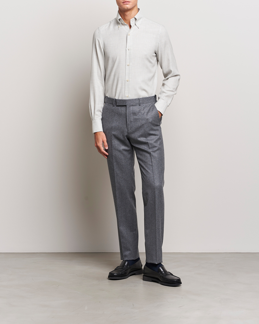 Uomini | Camicie | Finamore Napoli | Milano Slim Cashmere BD Shirt Light Grey
