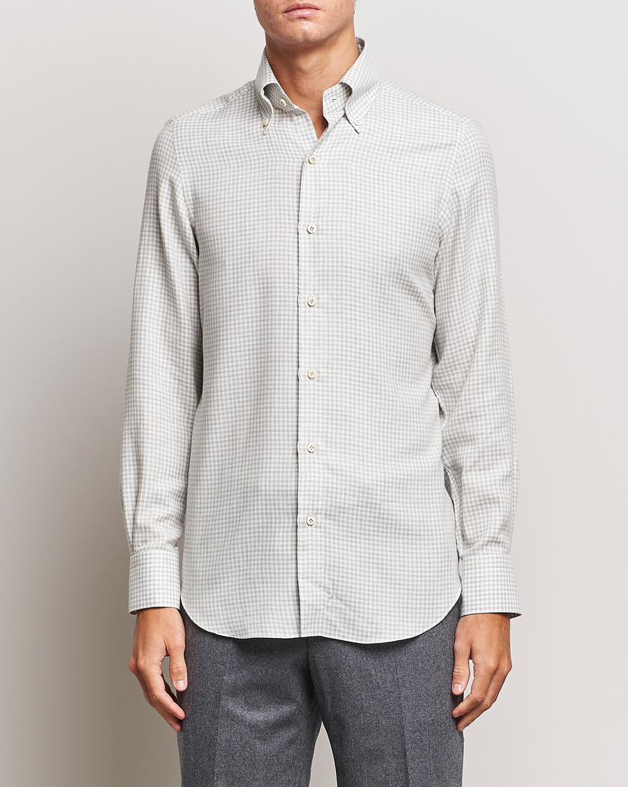 Uomini | Camicie | Finamore Napoli | Milano Slim Cashmere BD Shirt Light Grey