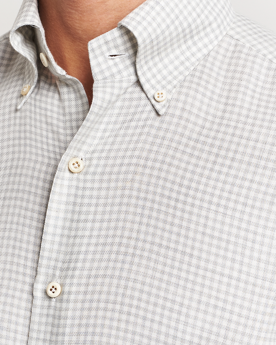 Uomini | Camicie | Finamore Napoli | Milano Slim Cashmere BD Shirt Light Grey