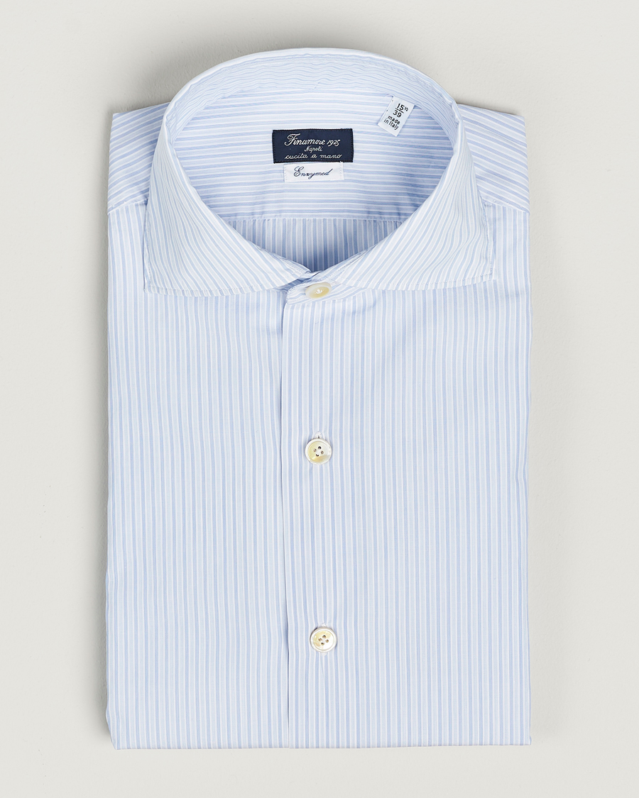 Uomini | Camicie | Finamore Napoli | Milano Slim Washed Dress Shirt Blue Stripe