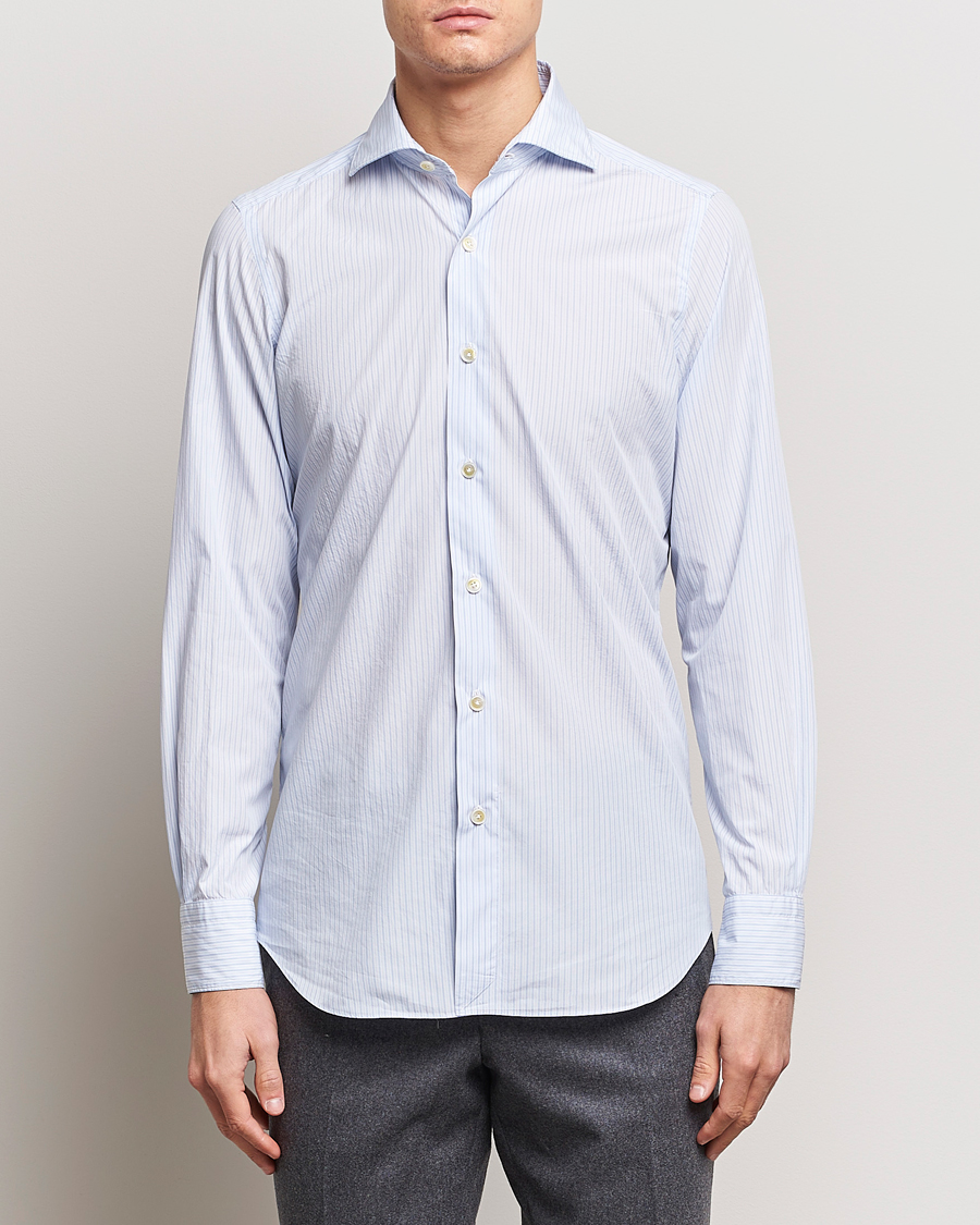 Uomini | Camicie | Finamore Napoli | Milano Slim Washed Dress Shirt Blue Stripe