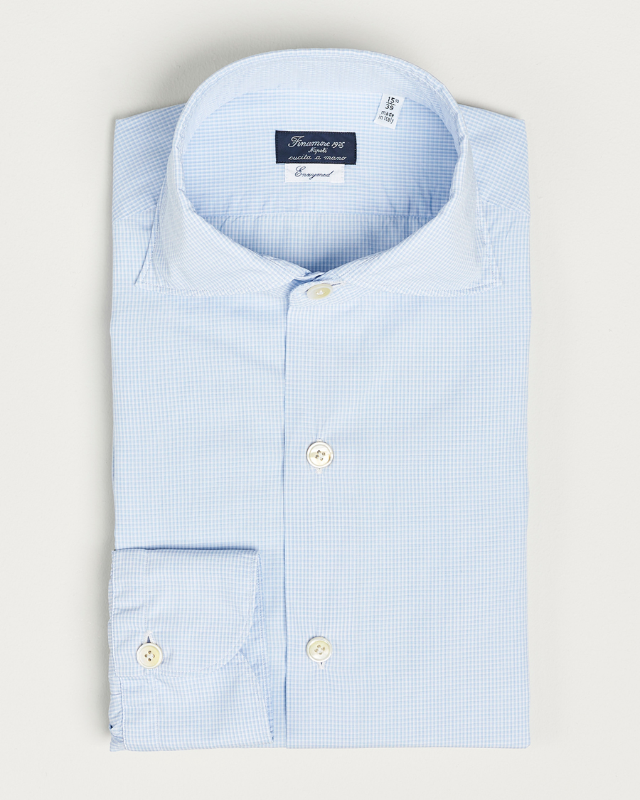 Uomini | Camicie | Finamore Napoli | Milano Slim Washed Dress Shirt Blue Check