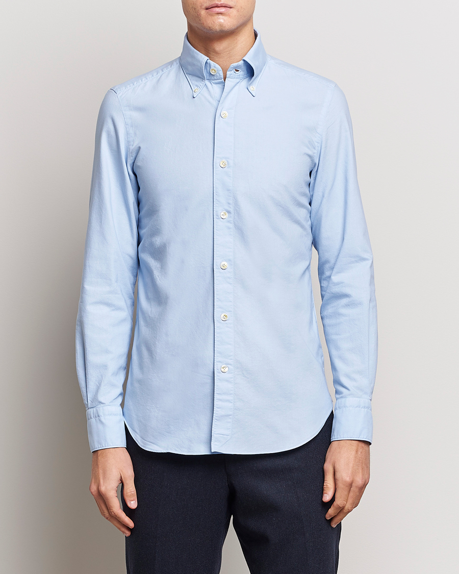 Uomini | Camicie | Finamore Napoli | Tokyo Slim Oxford Button Down Shirt Light Blue