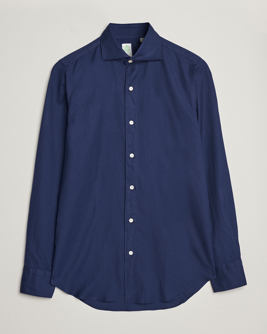 Uomini | Camicie | Finamore Napoli | Tokyo Slim Flannel Shirt Navy