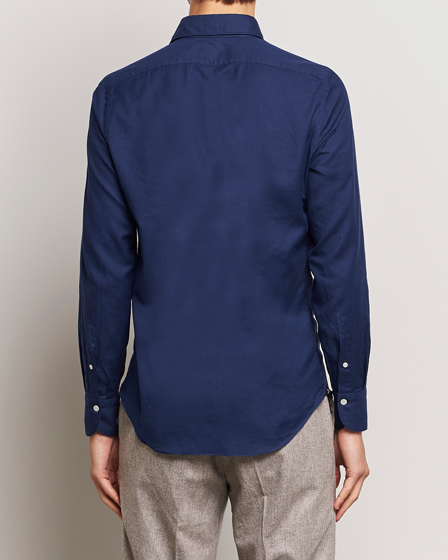 Uomini | Camicie | Finamore Napoli | Tokyo Slim Flannel Shirt Navy