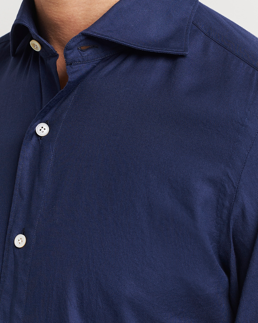 Uomini | Camicie | Finamore Napoli | Tokyo Slim Flannel Shirt Navy