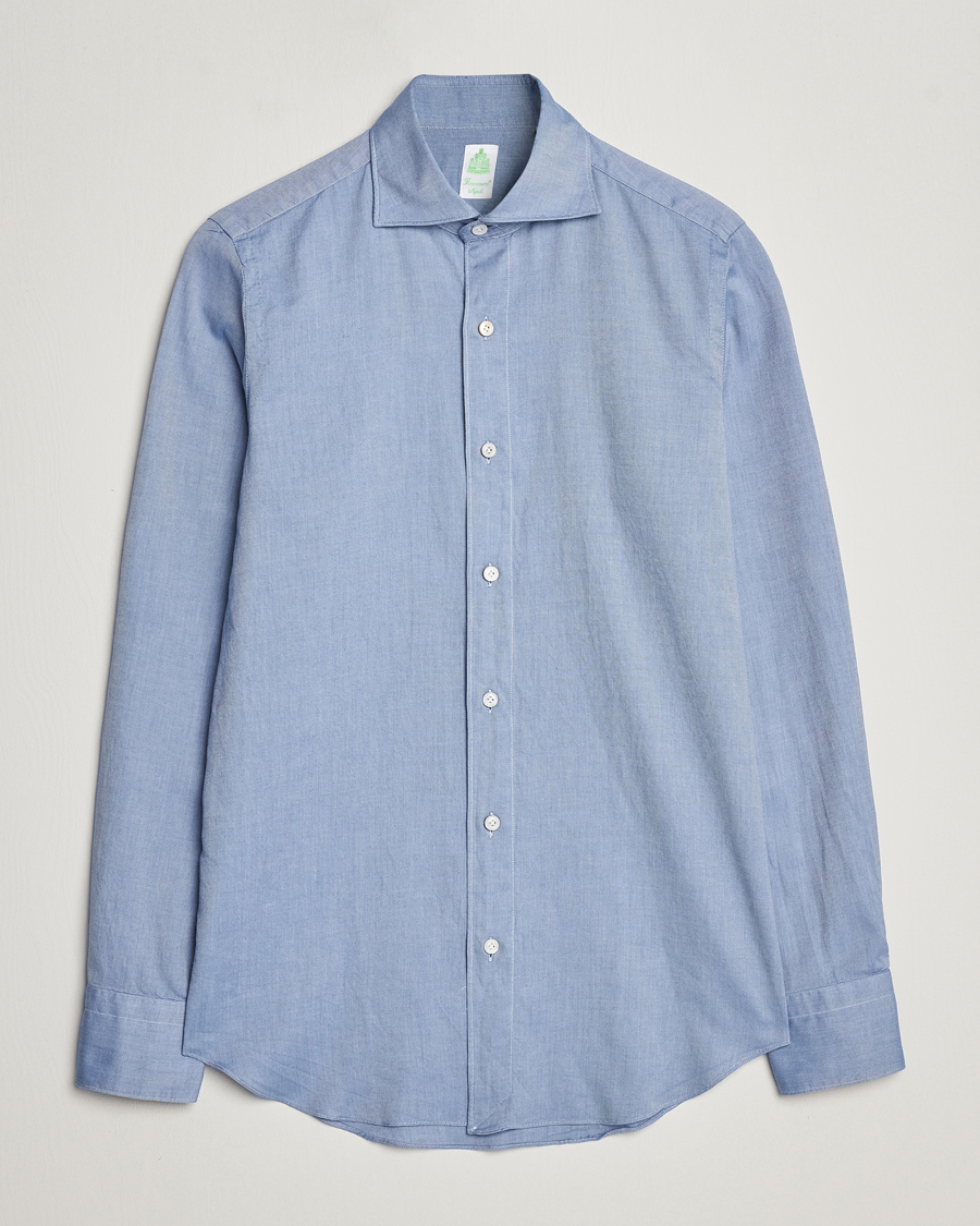 Uomini | Camicie | Finamore Napoli | Tokyo Slim Flannel Shirt Light Blue
