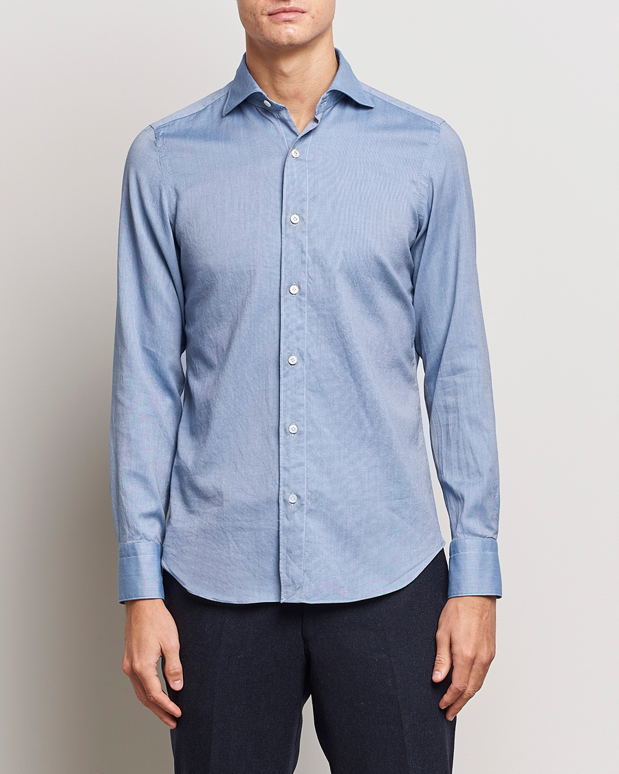 Uomini | Camicie | Finamore Napoli | Tokyo Slim Flannel Shirt Light Blue