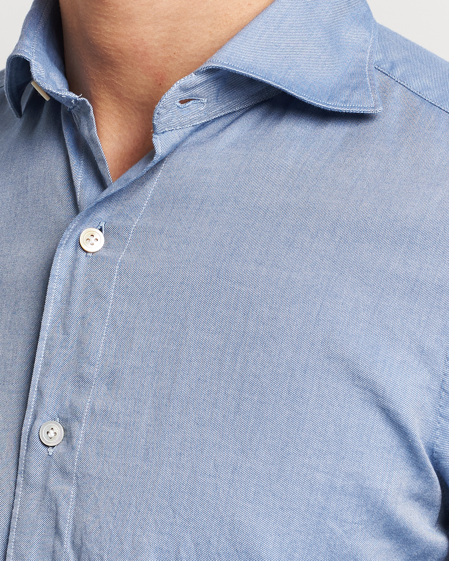 Uomini | Camicie | Finamore Napoli | Tokyo Slim Flannel Shirt Light Blue