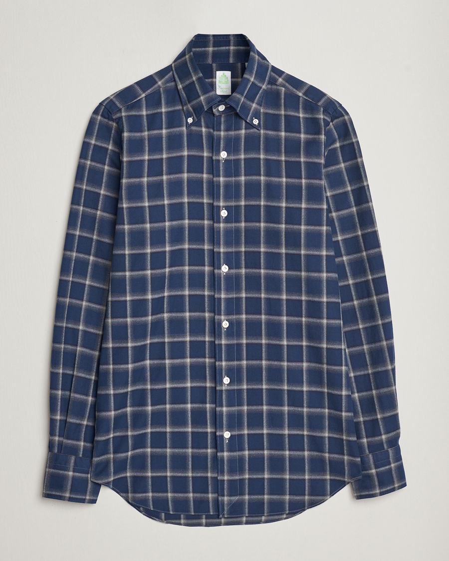 Uomini | Camicie | Finamore Napoli | Tokyo Slim Flannel Button Down Shirt Navy Check