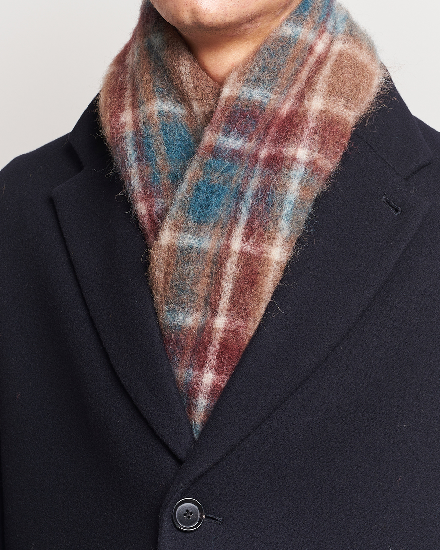 Uomini | Drôle de Monsieur Mohair Check Scarf Brown/Blue | Drôle de Monsieur | Mohair Check Scarf Brown/Blue