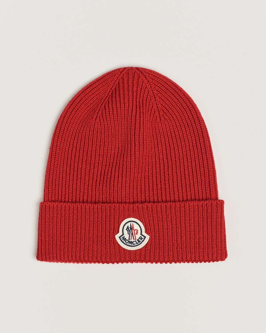 Uomini | Moncler Ribbed Wool Beanie Red | Moncler | Ribbed Wool Beanie Red