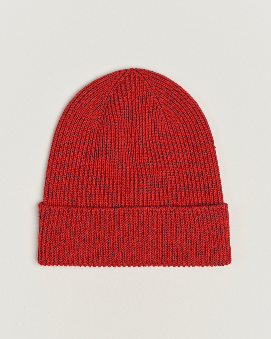 Uomini | Moncler Ribbed Wool Beanie Red | Moncler | Ribbed Wool Beanie Red