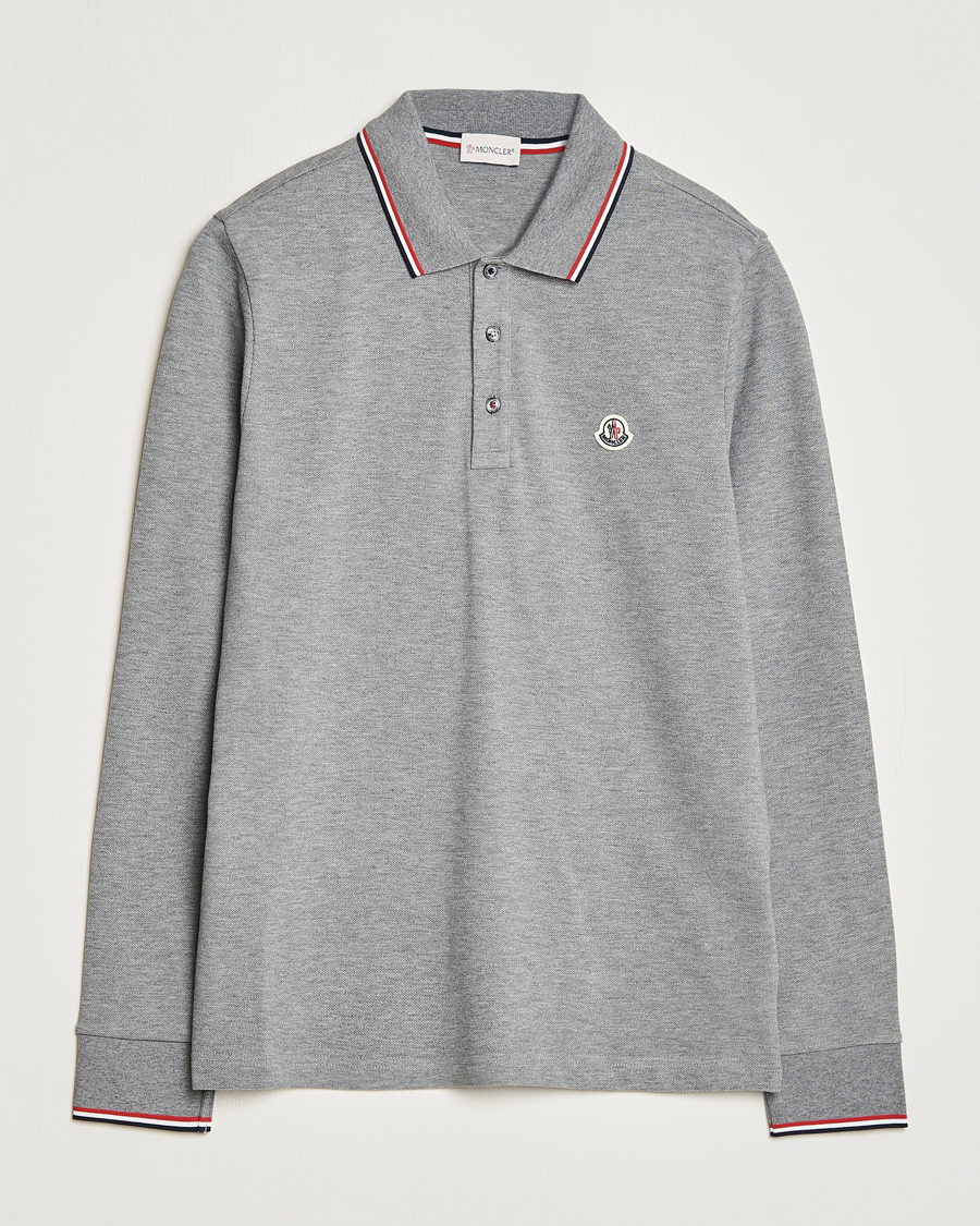 Uomini | Maglieria | Moncler | Contrast Rib Long Sleeve Polo Light Grey