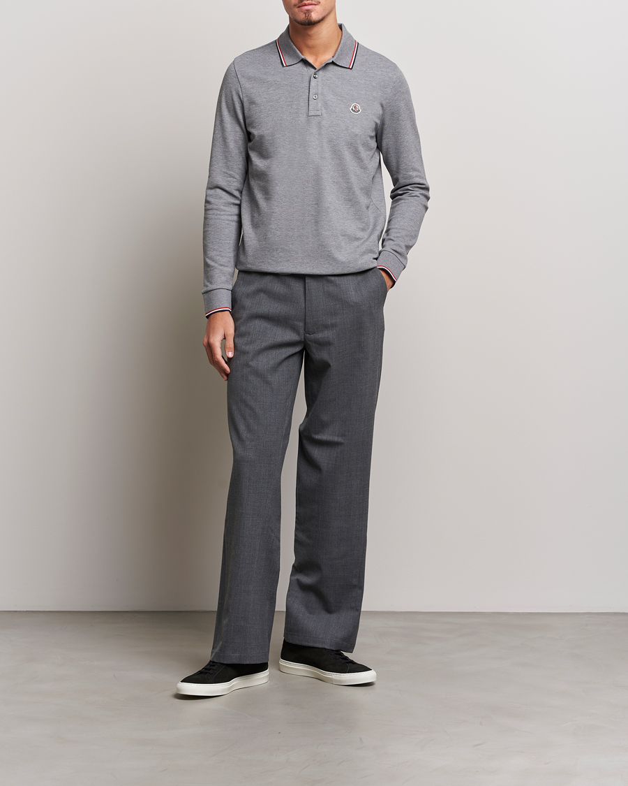 Uomini | Maglieria | Moncler | Contrast Rib Long Sleeve Polo Light Grey