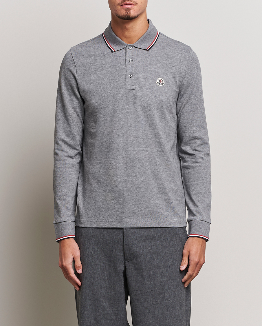 Uomini | Maglieria | Moncler | Contrast Rib Long Sleeve Polo Light Grey