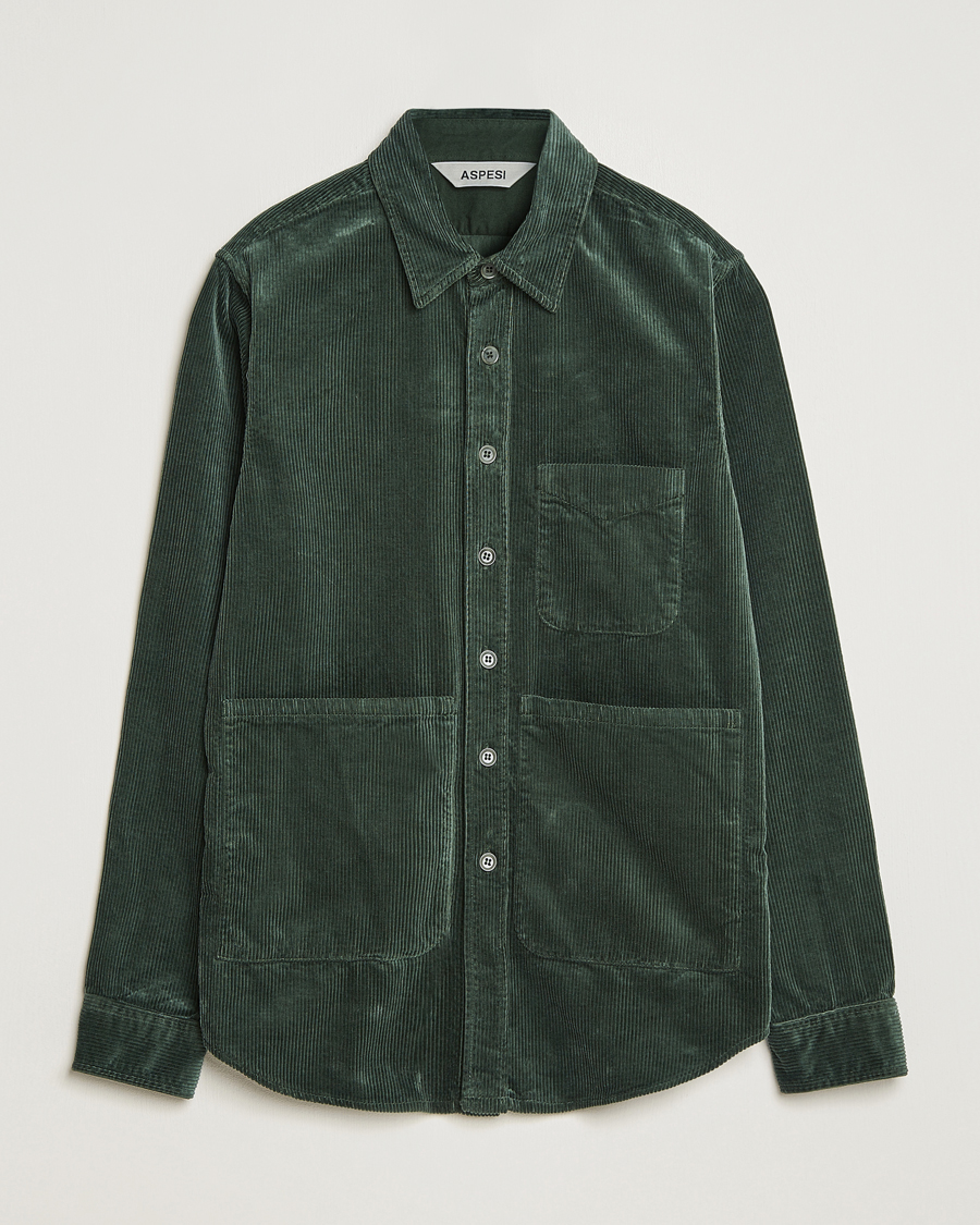 Uomini | Camicie | Aspesi | Corduroy Utility Shirt Dark Military