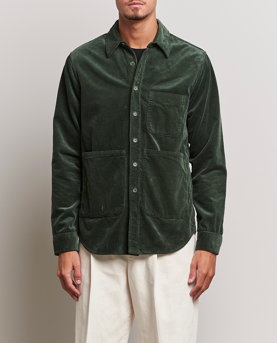 Uomini | Camicie | Aspesi | Corduroy Utility Shirt Dark Military