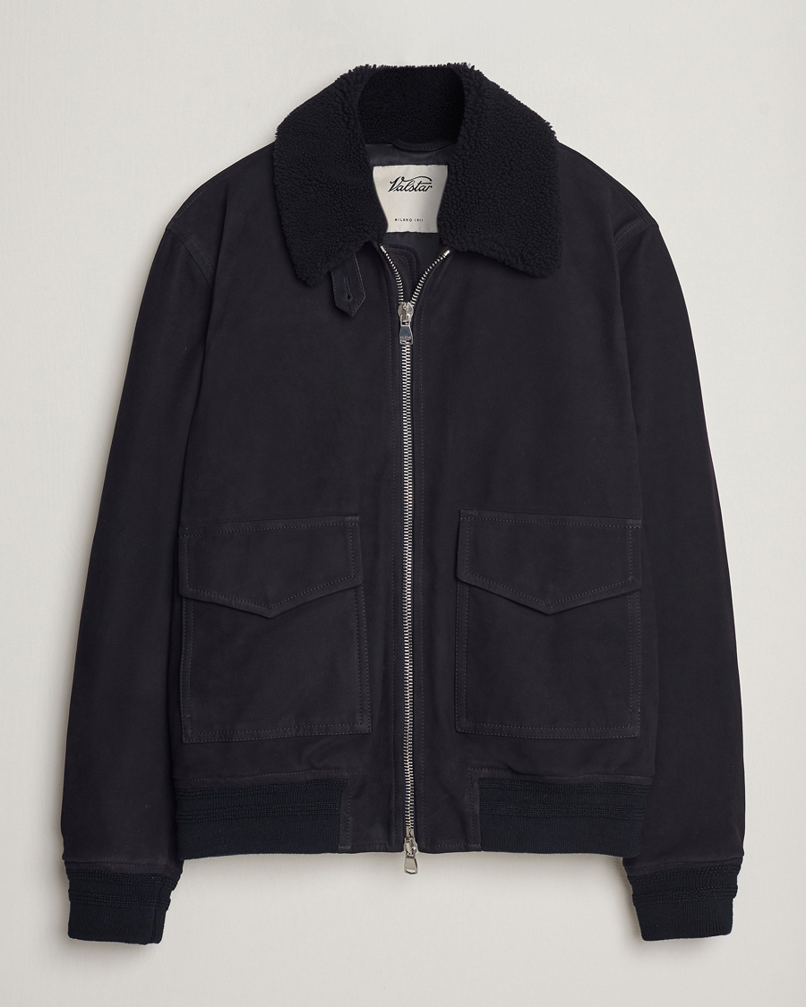 Uomini | Giacche | Valstar | Shearling Collar Suede Bomber Navy