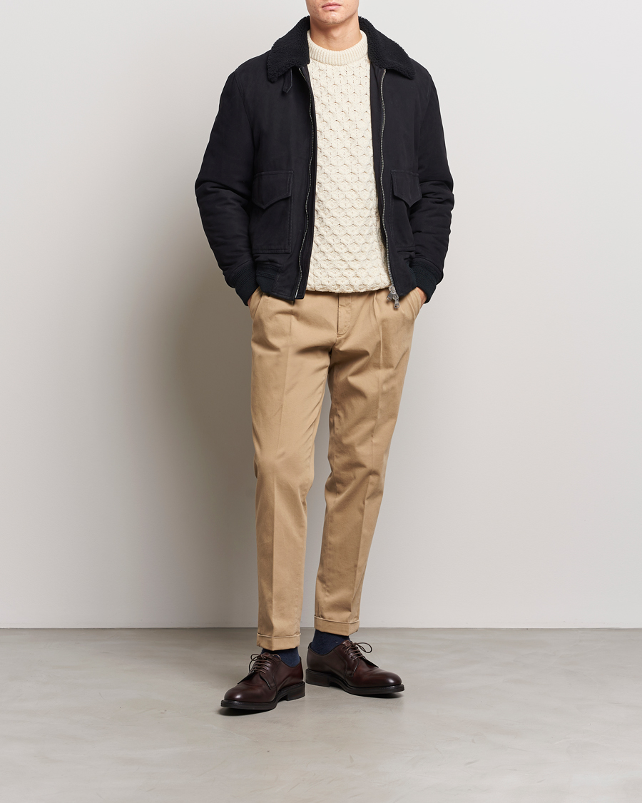 Uomini | Giacche | Valstar | Shearling Collar Suede Bomber Navy