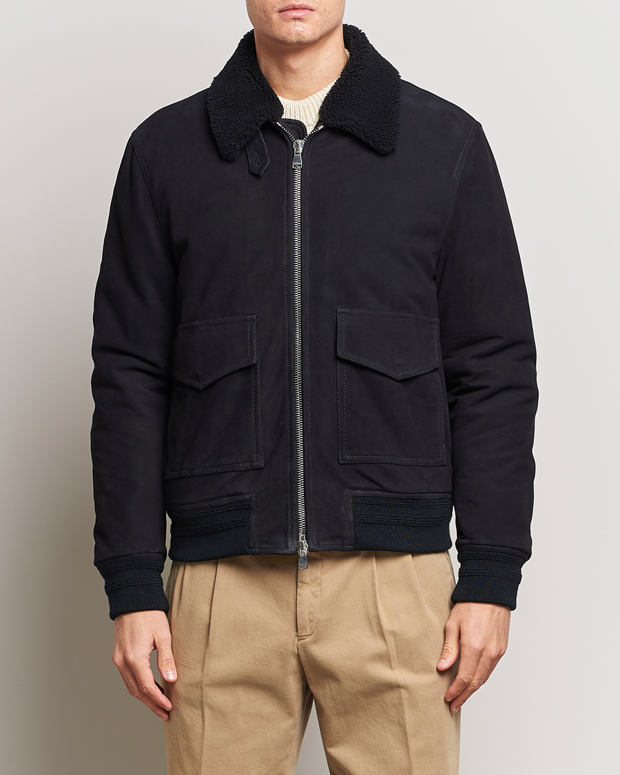 Uomini | Giacche | Valstar | Shearling Collar Suede Bomber Navy